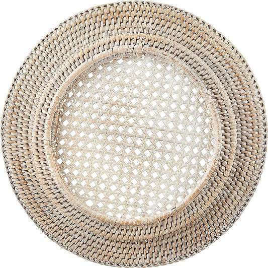 Whitewash Rattan Charger - Used